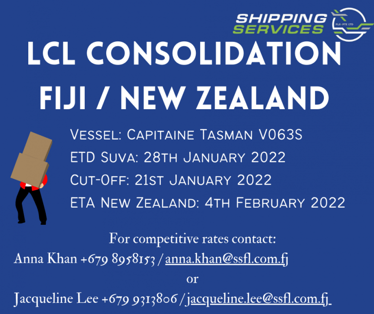 January 2022 LCL Consolidation Fiji to New Zealand (Suva Auckland